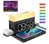 6 en 1 Multifonctionnel Sans Fil Smartwatch Téléphone Chargeur Bluetooth Écouteur Chargeur Réveil Lampe de Bureau, Noir