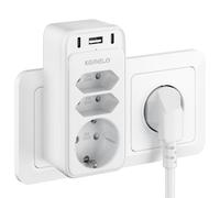 6 en 1 Multiprise Murale, Multiprise Electrique avec 3 Sortie AC et 3 Ports USB, Multiprise Parafoudre pour Bureau, Cuisine, Chambre, Compatible avec Téléphones Portables