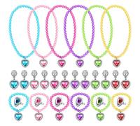 6 Ensemble de Bijoux de Princesse, Bijoux de Bracelet de Princesse Collier de Pierres Précieuses de Princesse Bague de Bijoux Fantaisie de Princesse Clips d'Oreilles de Princesse (6 Couleurs)