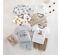 [6 ensembles aléatoires, 2 ensembles envoyés] Ensemble 2 pièces T-shirt à manches courtes et short pour jeune garçon tout-petit, col rond, tricot, kangourou et ours, imprimé numérique, printemps/été. 