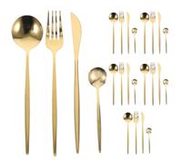 6 Ensembles Coffret de Couverts en Acier Inoxydable Doré | Fourchettes, Couteaux à Steak, Grandes Cuillères et Petites Cuillères, Service Complet pour Repas Formels et Usage Domestique