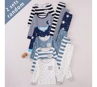 6 ensembles envoyés aléatoirement 2 ensembles Pyjama automne/hiver pour jeunes garçons Imprimé mignon étoile rayure lune bleu marine bleu clair blanc doux confortable ajusté haute élasticité Top à man