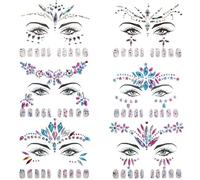 6 Ensembles Gemmes de Visage, Strass Autocollant Paillettes Visage Tatouage Temporaire, Tatouage de Bijoux de Visages de Sirène de Strass pour le Visages et le Corps Maquillage Festival et l'ongle