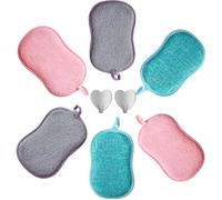 6 Eponges Lavables Réutilisables Microfibre Vaisselle Grattante Ecologique Tampons Antibactérienne Non Odor Brosse