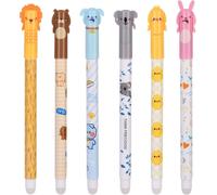 6 Erasable Gel Pens, 0.5 Mm Blue Erasable Ink Pens, Animal Pattern, Thermosensitive Erasable Gel Ink With Eraser School Supplies For Children (D)