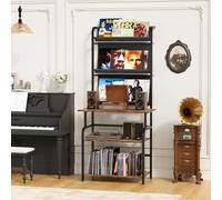6 étages Platine Support Vinyle Rangement,Présentoir pour Disques Vinyles avec 3 étages rangement de disques vinyles,Armoire Table de Tourne,Tourne Disque Vinyle Stockage pour Salon,Studio,78x169x38cm