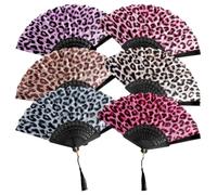 6 Éventails Pliables Motif Léopard avec Pompon, Éventails Femme 23 × 42 cm, Grand Éventail à Main pour Festival, Danse, Rave, Cosplay, Mariage, Carnaval, Fête et Décoration