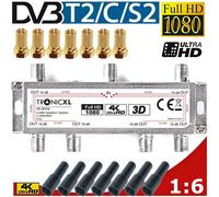 6-Fach Assis Splitter+Intempéries+Fiche-F Répartition Souples Dvbt DVBT2 Dvbc