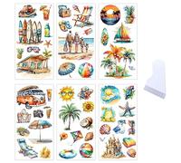 6 Feuilles Autocollants de Transfert à Frotter Autocollants été Vacances Plage Océan Tropical Voyage Esthétique Autocollants de Transfert Décoratifs pour Meuble Tasse Bois Scrapbooking Album Carte