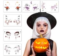 6 Feuilles Autocollants Halloween Tatouages Temporaires de Visage Fantôme Araignée Citrouille Tatouages Ephémères Tattoos Étanche Dessin Animé Décoration DIY Accessoires de Maquillage pour Halloween