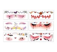 6 Feuilles Autocollants Halloween Tatouages Temporaires de Visage Fantôme Araignée Citrouille Tatouages Ephémères Tattoos Étanche Dessin Animé Décoration DIY Accessoires de Maquillage pour Halloween