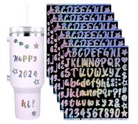 6 Feuilles d'Autocollants de Lettres en Vinyle, Autocollants Colorés à Paillettes Majuscules et Petites Lettres Autocollants Adhésifs Imperméables pour Lettres et Chiffres pour Tasses Stanley