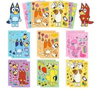 6 feuilles d'autocollants puzzle "Visage Bluey et Bingo", autocollants mignons d'animé kawaii, pour enfants, DIY, livret de couleurs, jouets classiques, cadeau pour filles Taille UniquePolychlorures d