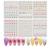 6 feuilles de fleurs de tulipes autocollantes pour ongles, autocollant 3D autocollant pour ongles French Hollow Nail Art Design manucure DIY décoration d'ongles pour les ongles acryliques
