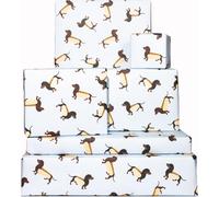 6 Feuilles De Papier D'emballage - Chiens Saucisses - Teckel - Papier D'emballage Bleu - Fabriqué Au Royaume-Uni - Pour Femmes Hommes Filles Garçons