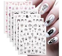 6 Feuilles Halloween Stickers Ongles Automne Nail Art, Autocollant Pour Ongle Décoration, Crânes, Araignées, Toiles d'araignée, Fantômes Autocollants pour les Ongles pour Femmes Filles
