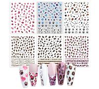6 Feuilles Imprimé Léopard Stickers Ongles, 3D Nail Art Auto-adhésif Autocollant Décalcomanies Set, Autocollants Ongles pour Décoration Nail Bricolage