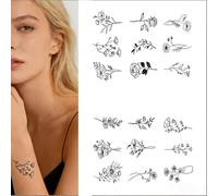 6 Feuilles Minimalistische Line Art Temporäre Tattoos Tatouages Éphémères Branche De Fleur Faux Fleurs Tattoo Noirs Faux Tatouages de Fleurs Qui Durent 2 Semaines Imperméable Pour Hommes Femmes