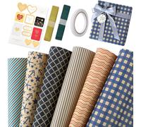 6 Feuilles Papier Cadeau ,2 Rouleaux De Ruban ,1rouleaux Ruban Adhésif Double Face ,1 Feuilles Étiquette ,Papier D'emballage Cadeau Kraft Pour Anniversaire ,Mariage ,Noël ,Saint-Valentin