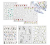 6 Feuilles Stickers Ongles,5D Stickers Ongles Autocollants,Fleurs Stickers Nail,Nail Art Sticker Autocollants à Ongles Auto-adhésifs de Décoration,pour DIY Nail Art Décor