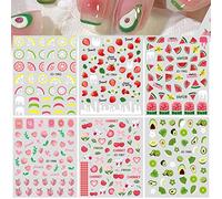 6 Feuilles Stickers Ongles de Fruits 3D Auto-adhésifs Fraise Cerise Autocollant Ongle Fleur Citron Pastèque Feuille De Pêche Amour Coeur Tulipe Avocat Manucure Motifs De Conception Décoration