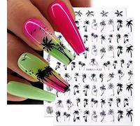 6 Feuilles Stickers Ongles Palmier D'été Fleurs Rouges Décoration D'ongles DIY Hawaïen Plage Tropicale Style Noix de Coco Manucure Tatouages Autocollants