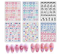 6 feuilles Sweet Heart Nail Decals, autocollant 3D French Hollow Nail Art Design manucure DIY décoration d'ongles pour les ongles acryliques