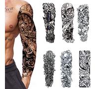 6 feuilles Tatouage temporaire pour homme femmes,Plein Bras Tatouages Éphémères Manchette tatouage,Autocollants tatouages faux bras animaux。