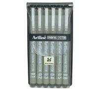 6 Feutres à dessin et esquisse Artline noir calibres 0,1 à 0,8mm sous étui Noir G