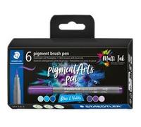 STAEDTLER - Pigment Art - Pigment brush 371 - Etui carton 6 feutres pointe pinceau bleus & violets assortis - 371 C6-2