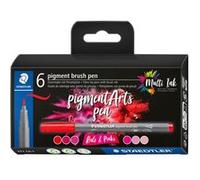 STAEDTLER - Pigment Art - Pigment brush 371 - Etui carton 6 feutres pointe pinceau rouges & roses assortis - 371 C6-1