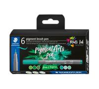 STAEDTLER - Pigment Art - Pigment brush 371 - Etui carton 6 feutres pointe pinceau verts & turquoises assortis - 371 C6-3