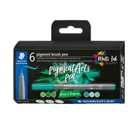 STAEDTLER - Pigment Art - Pigment brush 371 - Etui carton 6 feutres pointe pinceau verts & turquoises assortis - 371 C6-3