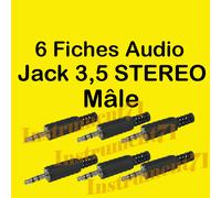 6 Fiches Jack 3,5 STEREO Mâle Capot Plastique Conections à Souder