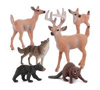 6 figurines d'animaux la forêt comprenant un cerf, un loup, un loup, un ours réaliste - Mini décoration Noël pour la maison, cadeau pour les enfants