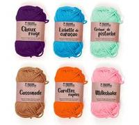 6 fils de coton spécial crochet 55 m - rose-orange-camel-vert clair-turquoise-violet - Graine Créative Multicolore G