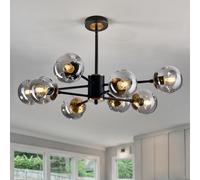 6 Glass Globe Shade Sputnik Chandelier Black and Gold Semi Flush Mount Ceiling Fixture Mid Century Light Fitting for Living Dining Room Bedroom Kitchen Hallway