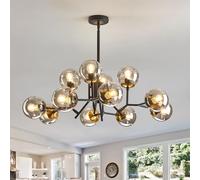 6 Glass Globe Shade Sputnik Chandelier Black and Gold Semi Flush Mount Ceiling Fixture Mid Century Light Fitting for Living Dining Room Bedroom Kitchen Hallway