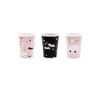 6 Gobelets en carton halloween roses et noirs 220 ml