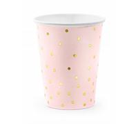 6 Gobelets en Carton Rose pâle et Pois dorés 260 ML - Rose - Taille Unique