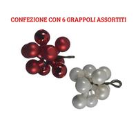 6 GRAPPOLI DI PALLINE 10 PZ DA 2CM BIANCO/ROSSO ASSORTITI ADDOBBI ALBERO NATALE