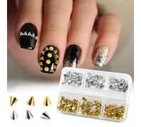 6 Grilles/300pcs Mini Clous à Ongles en Métal 3D Punk, Pointes Coniques Dorées et Argentées pour Ongles Bijoux à Ongles Gothiques Rivets à Ongles en Alliage Accessoires pour Ongles DIY