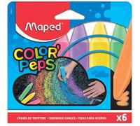 Maped Color'Peps Grosses Craies de Trottoir pour Enfant, Facile à Nettoyer - Etui de 6 Craies de Couleurs Vives Assorties