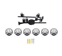 6 Head Rotating Lamp Holder | 90 Degree Adjustable Foldable Arms for E14 Bulbs | Modern Black Ceiling Fixture for Bedroom/Living Room/Office | 3 Section Track Lighting Unit