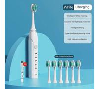 (6 heads,white)5 Modes Electric Sonic Toothbrush with 6 Heads Rechargeable USB Kids & Adults