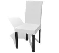 Lot De 6 Housses De Chaise Droites Extensibles Blanches En Tissu Élastique Infroissable