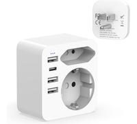 6-in-1 France to USA Travel Plug Adapter with 3USB A and 1 USB C (3.4A 17W), Portable, Multi-Function French American Plug, Type B