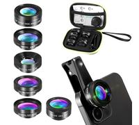 6 in 1 Kit Objectif Telephone, 205° Fisheye, 140° 0.4X Grand Angle, 25X Macro, ND32/CPL Filter, Objectif Star Filtre Universal Clip-on Adapter pour i-Phone Sam-Sung et La Plupart des Smartphones