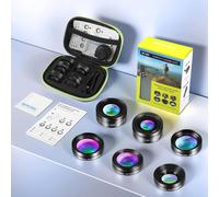6 in 1 Kit Objectif Telephone, 205° Fisheye, 140° 0.4X Grand Angle, 25X Macro, ND32/CPL Filter, Objectif Star Filtre Universal Clip-on Adapter pour i-Phone Sam-Sung et La Plupart des Smartphones