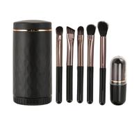 6 in 1 Makeup Brush Set, Synthetic Cosmetic Brushes for Foundation Blending Powder Eye Shadow, Portable Travel Makeup Kit with Mirror and Storage Bucket for On - the - Go Beauty (Noire)
